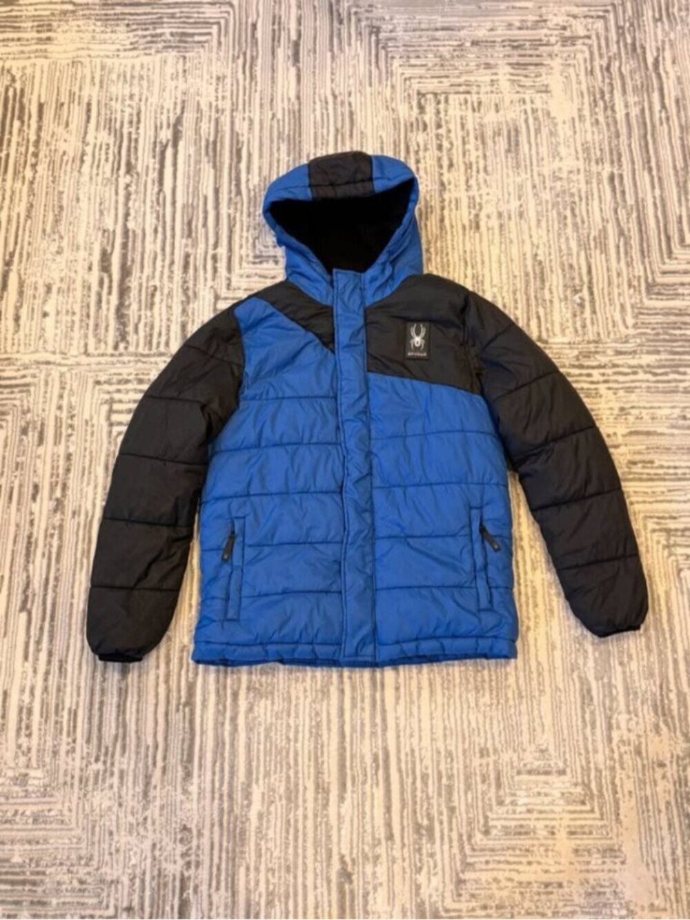 Spyder boys youth large 14/16 blue/black puffer coat